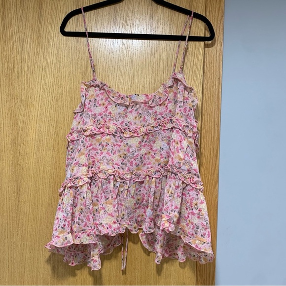 Lush Pink Ditsy Flower Top with Ties in the Front - Size XL - Picture 2 of 6
